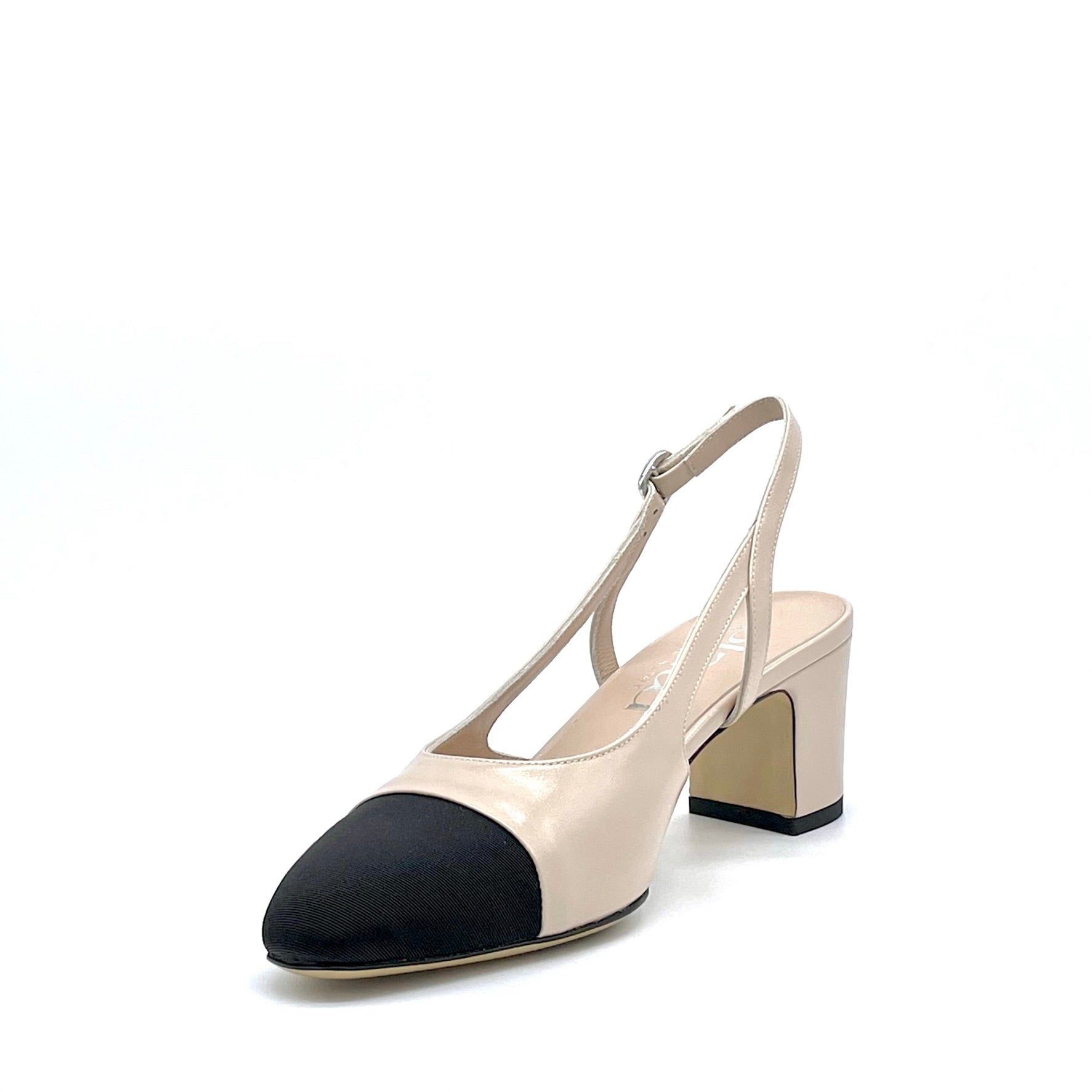 Elata 15124 slingback cuir beige tissu noir 5,5 cm