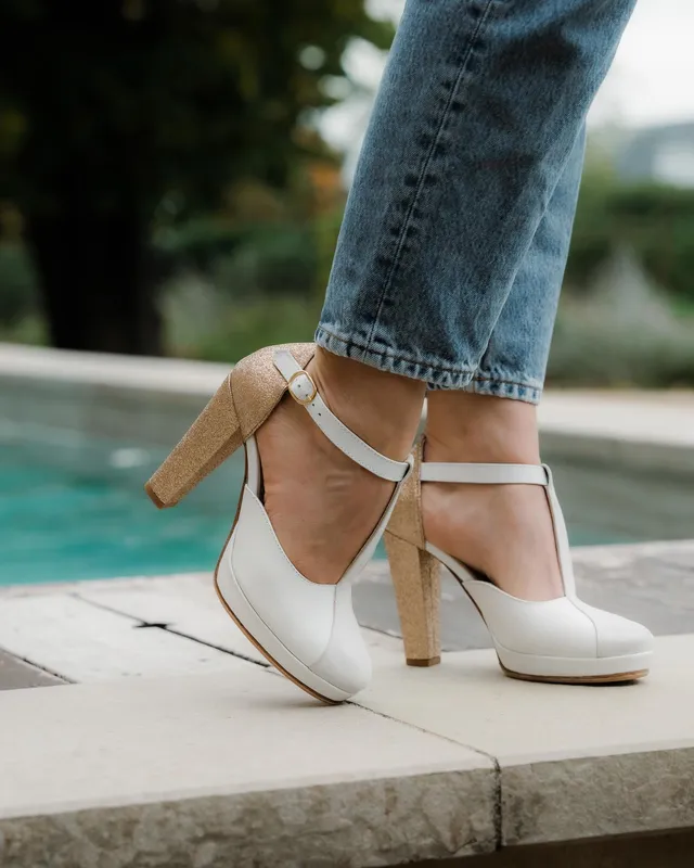Dessine Moi Un Soulier salomé cuir blanc ivoire champagne 38