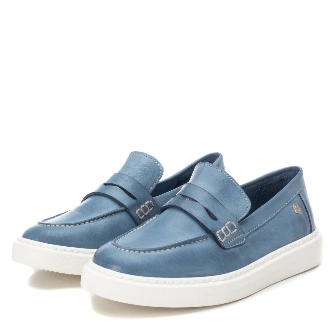 Carmela 16064009 mocassin cuir bleu semelle gomme
