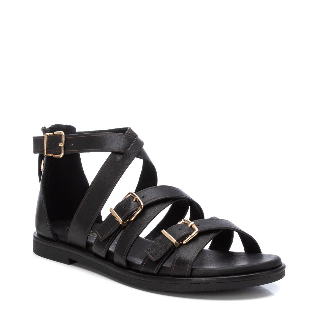 Carmela 16148701 sandales romaines noir cuir plates