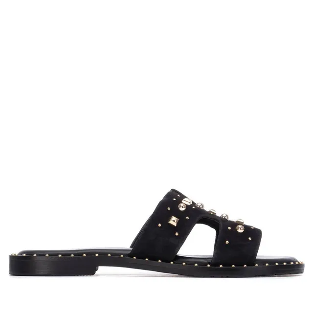 Carmela 16305701 sandales cuir noir plates