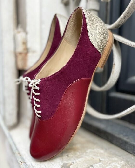 Dessine Moi Un Soulier Richelieu plat bordeaux doré 42,5
