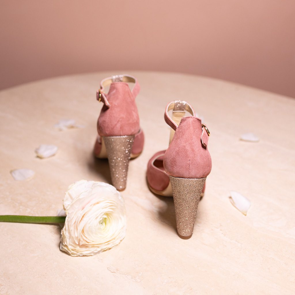 Dessine Moi Un Soulier salomé rose anglais paillette dorée