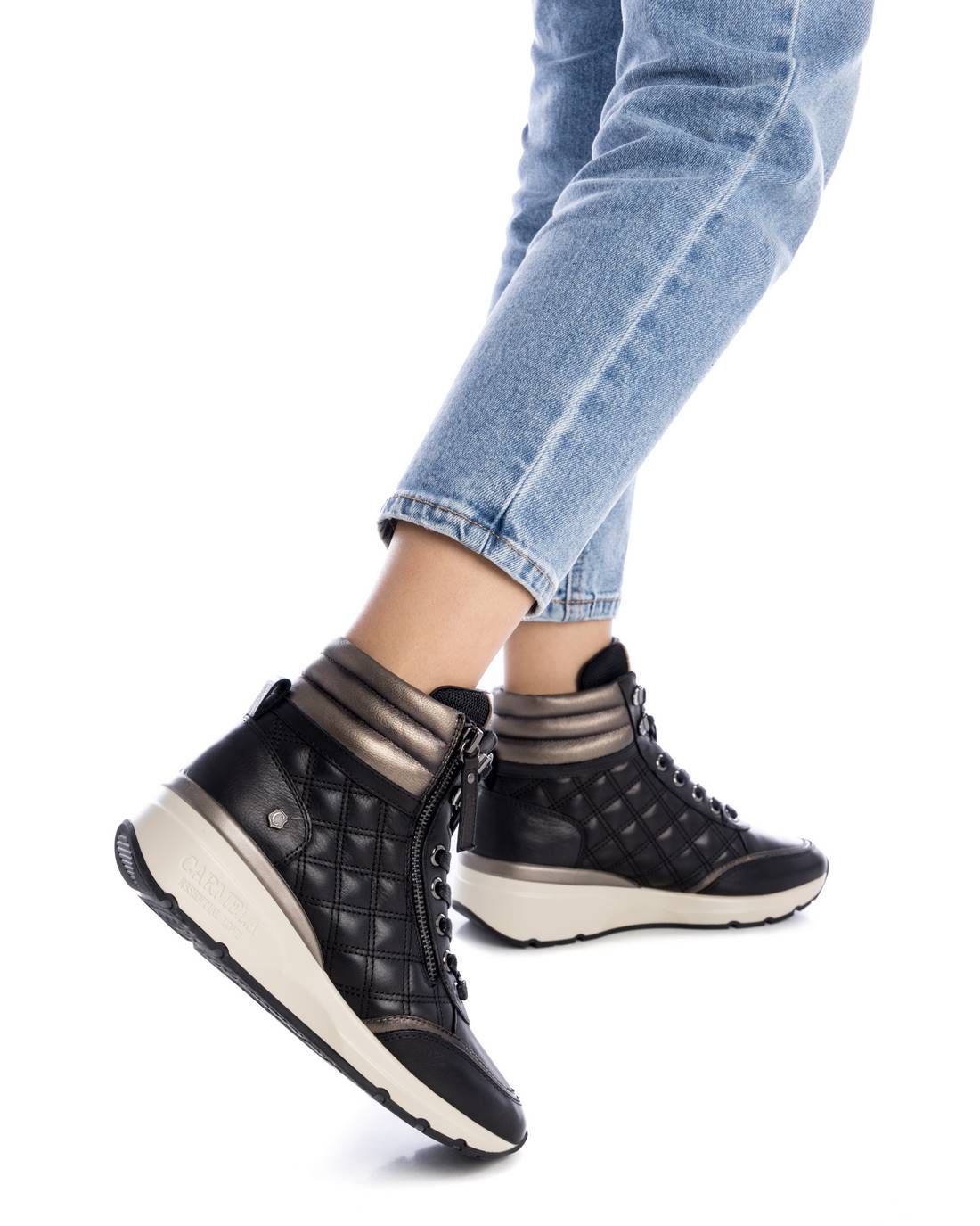 Carmela 16182101 bottines cuir noir compensé 4 cm