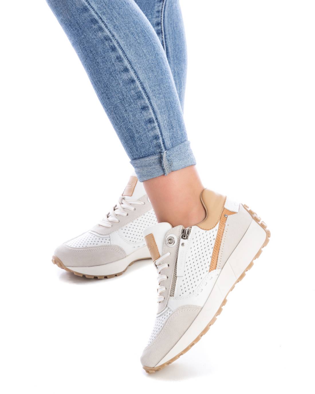 Carmela 16069801 sneaker cuir blanc à zip