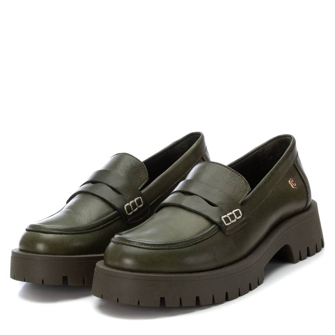 Carmela 16099106 mocassin cuir vert semelle crantée