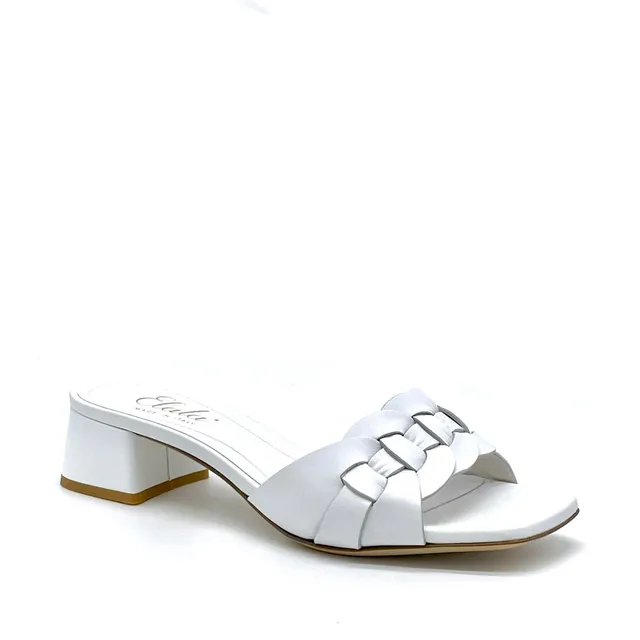 ELATA 12125 mules cuir blanc tressé talon 3,5 cm