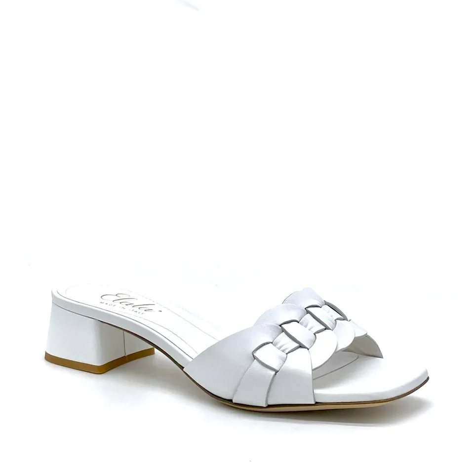 ELATA 12125 mules cuir blanc tressé talon 3,5 cm