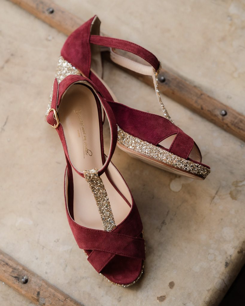 Dessine Moi Un Soulier Salomé velours bordeaux champagne