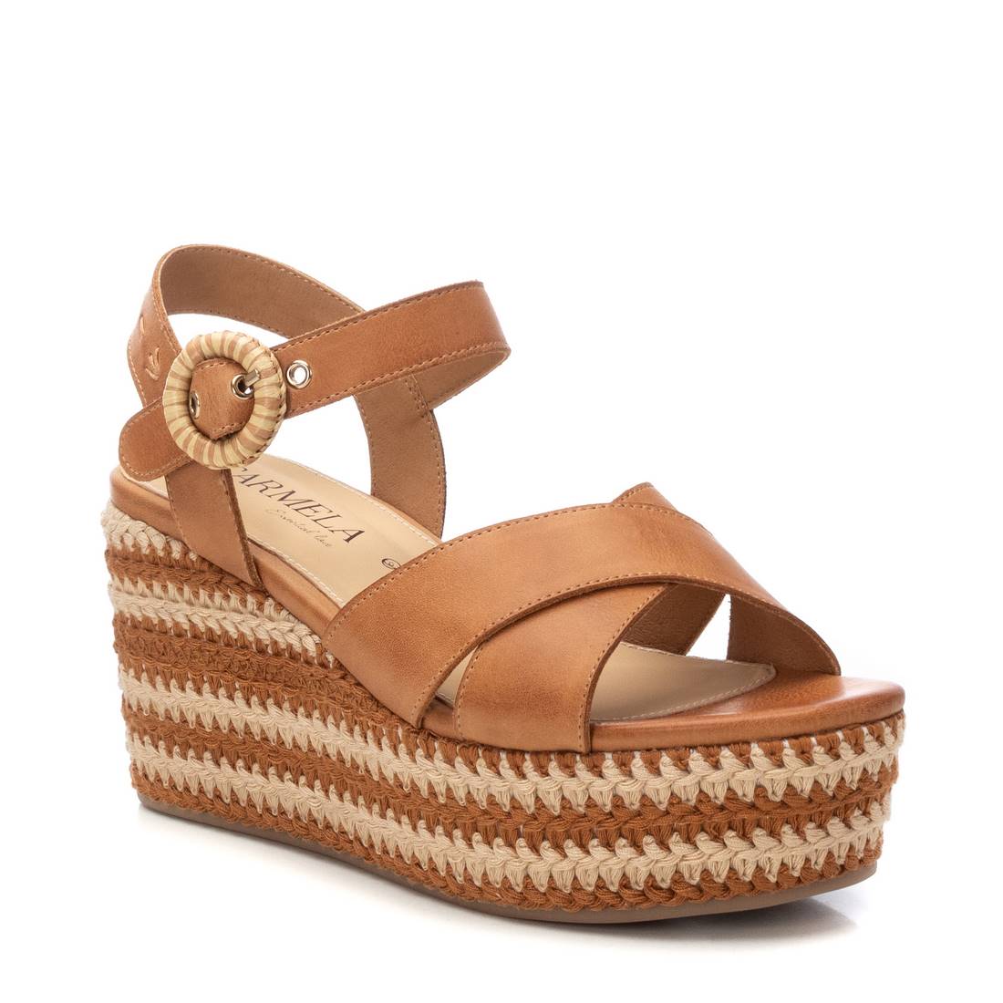 Carmela 16223803 sandales femme camel cuir compensées