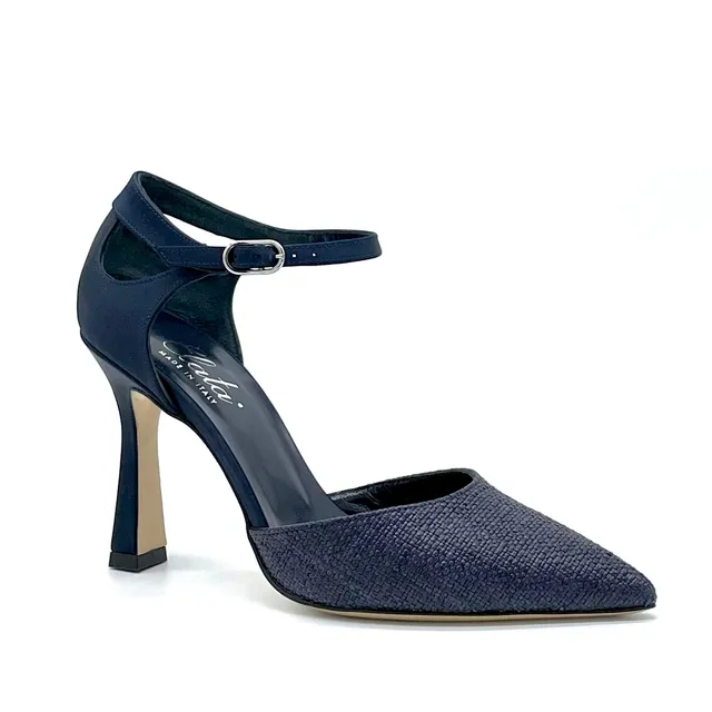 ELATA 13147 D'orsay soie bleue raphia talon 9,5 cm