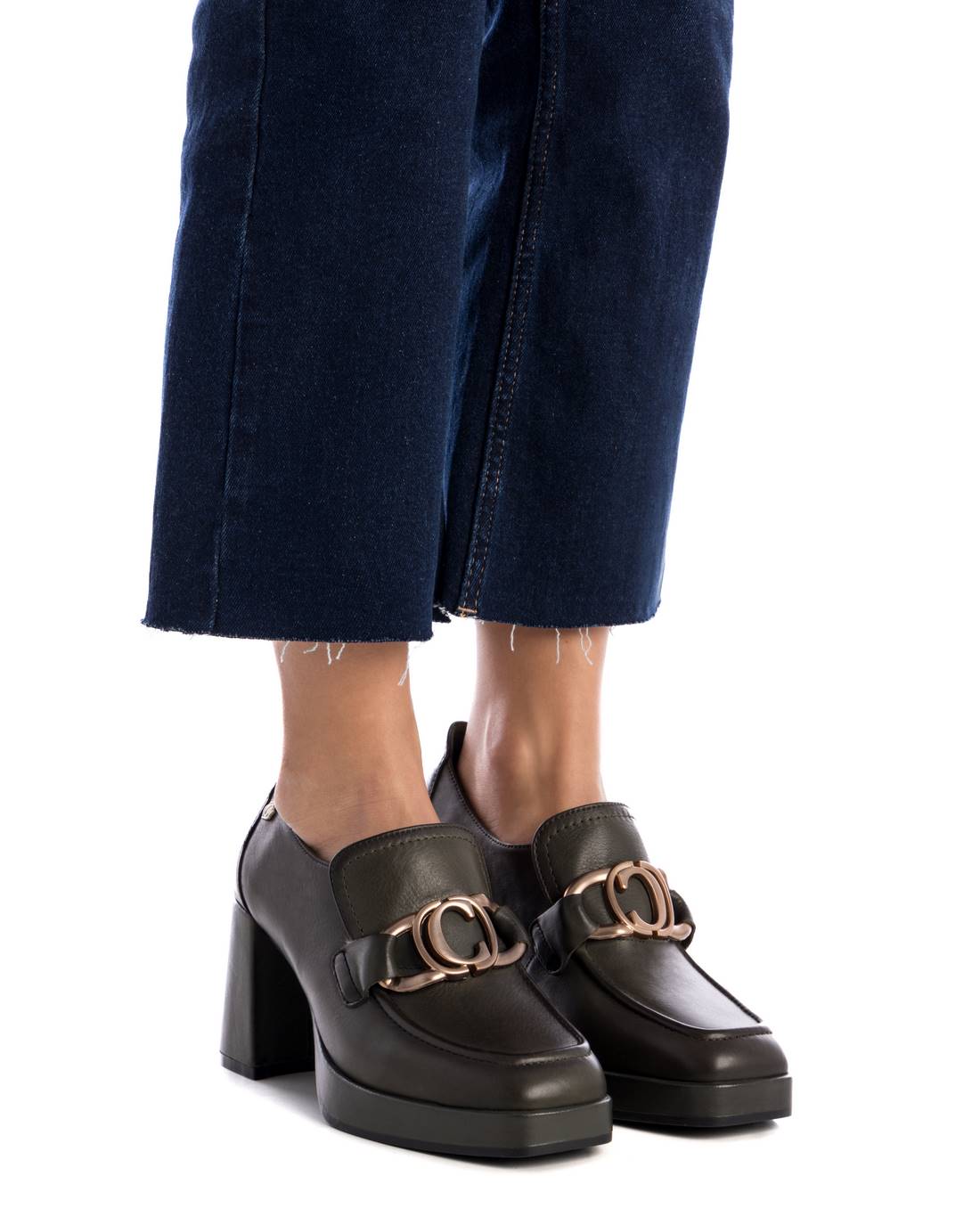 Carmela 16184902 mocassin vert cuir véritable talon
