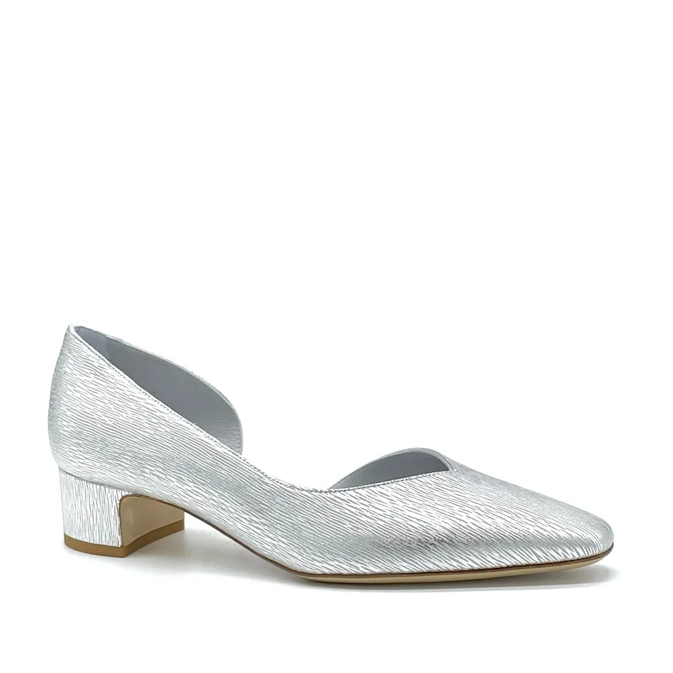 Elata 14168 escarpin cuir argenté talon 3,5 cm