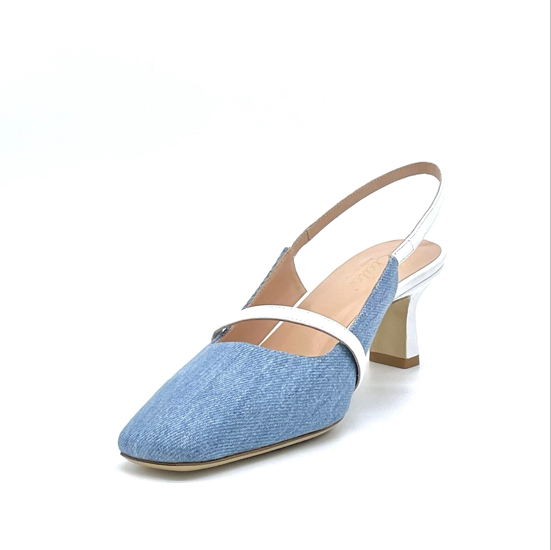 Elata 12161 slingback jean blanc cuir talon 5,5 cm