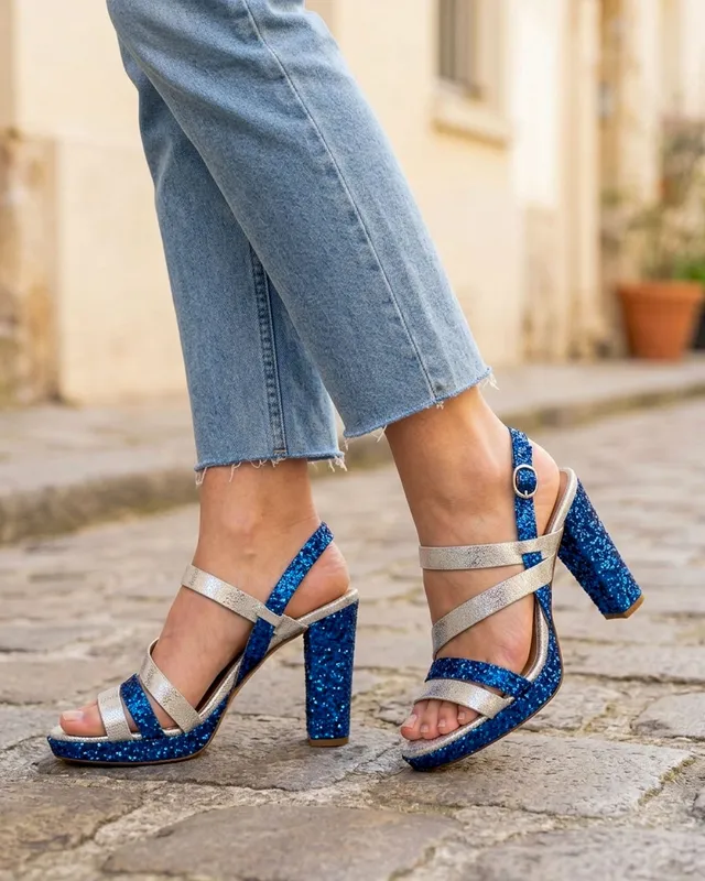 Dessine Moi Un Soulier Emma sandale irisé argent glitter bleu