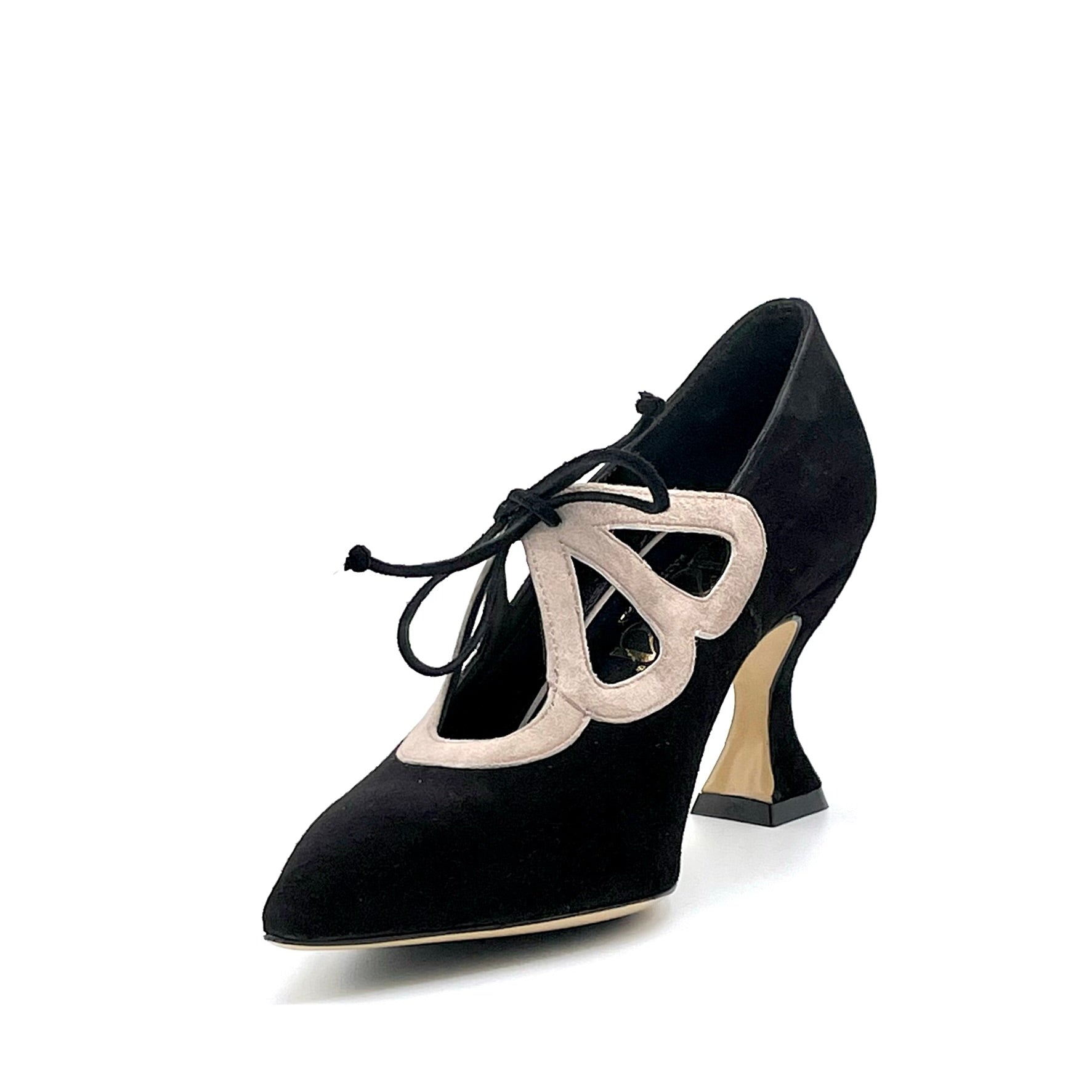 ELATA 53516 derby daim noir crème talon 7,5 cm