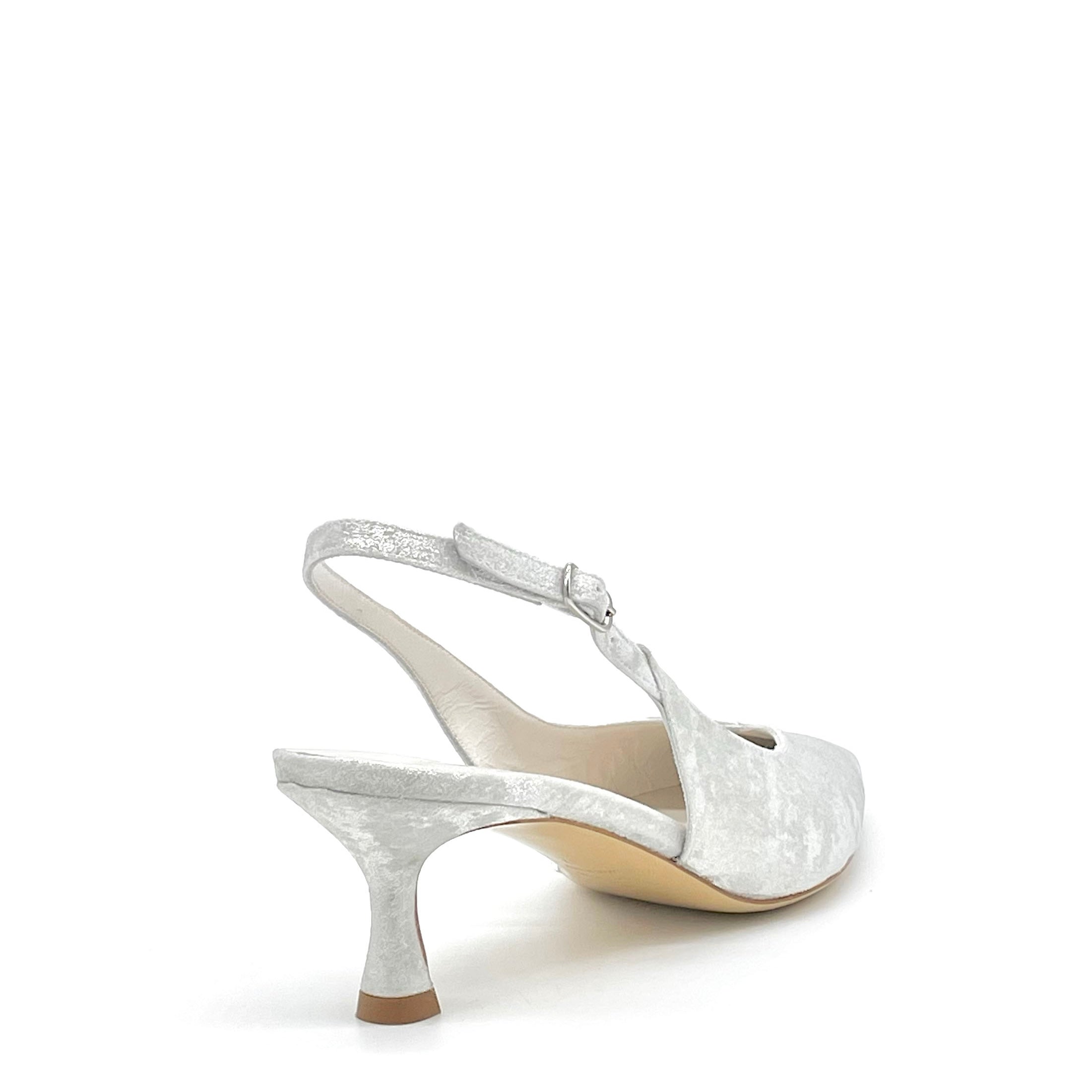 Elata S2535 slingback chenille argent satiné talon 5,5 cm