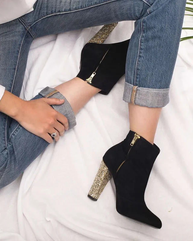 Dessine Moi Un Soulier bottines velours noir glitter champagne
