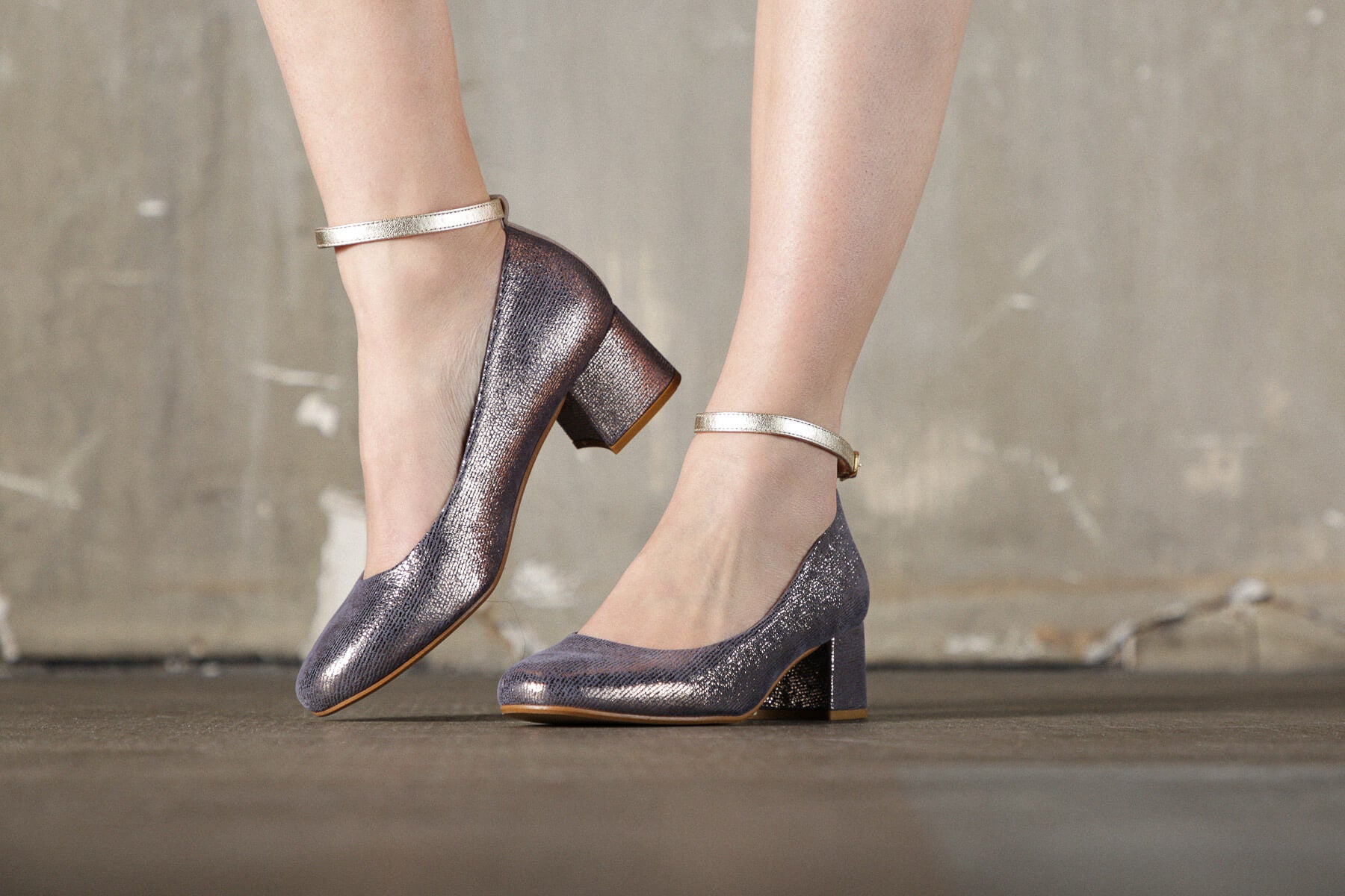 Coralie Masson Lucia escarpins denim irisé doré 5 cm