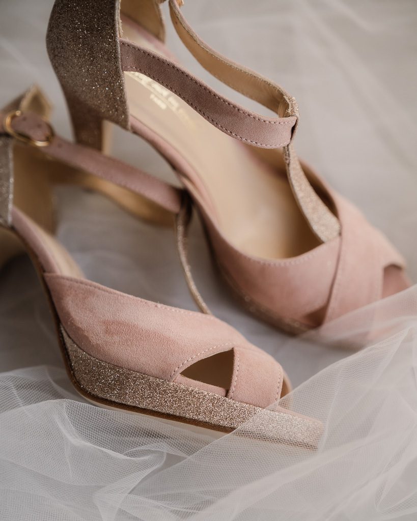 Dessine Moi Un Soulier salomé rose poudré doré velours
