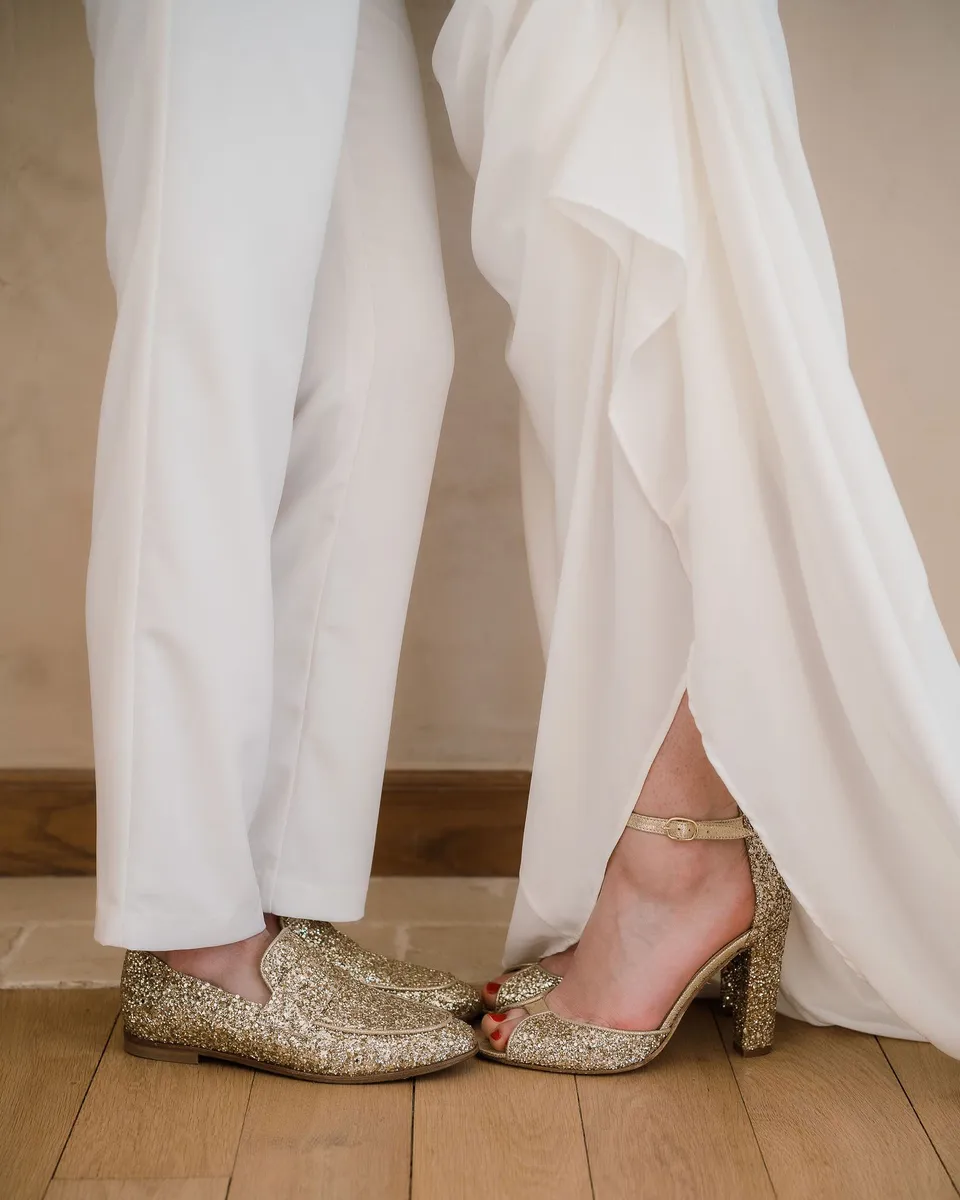 Dessine Moi Un Soulier mocassin glitter champagne plat
