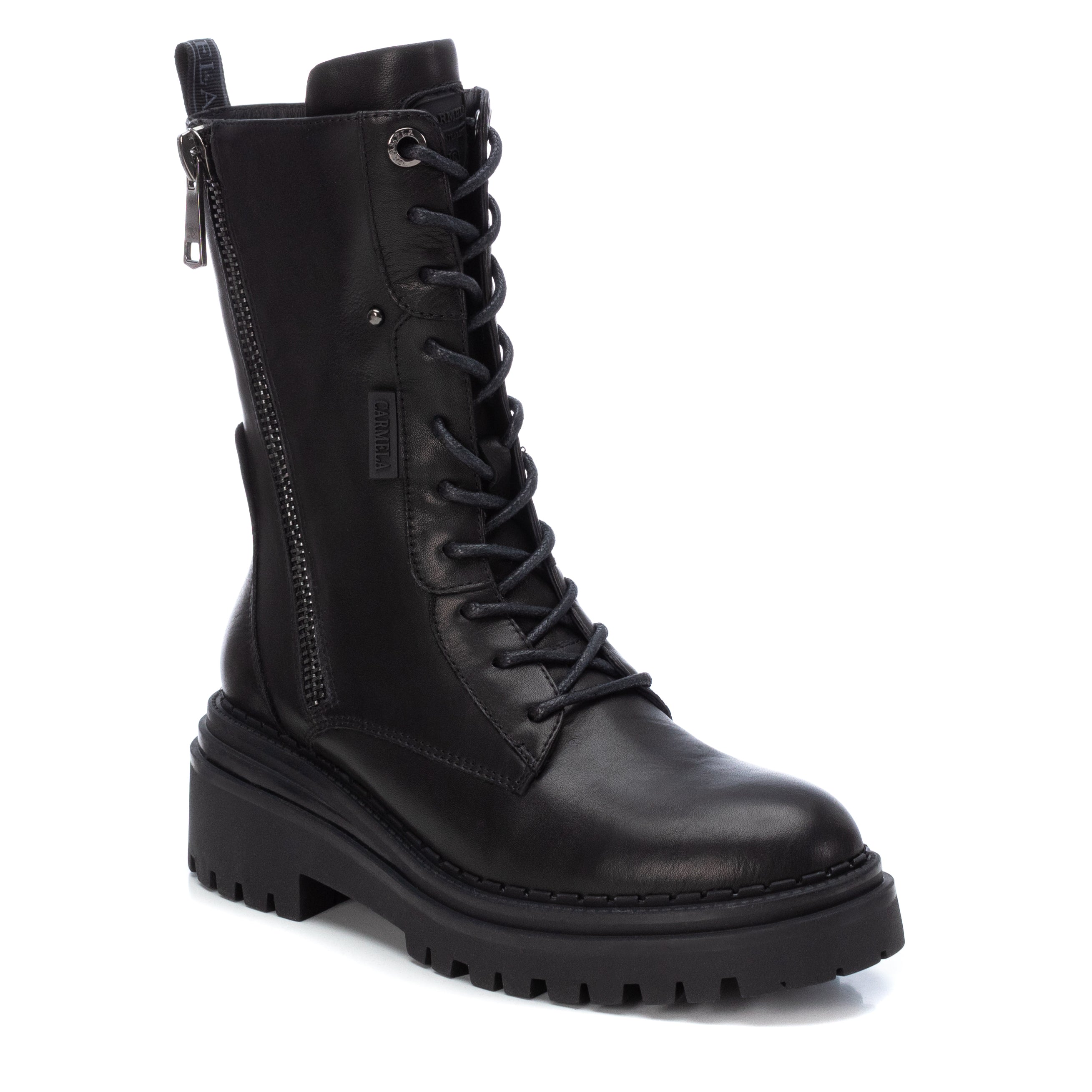 Carmela 16018901 bottines femme cuir noir militaire