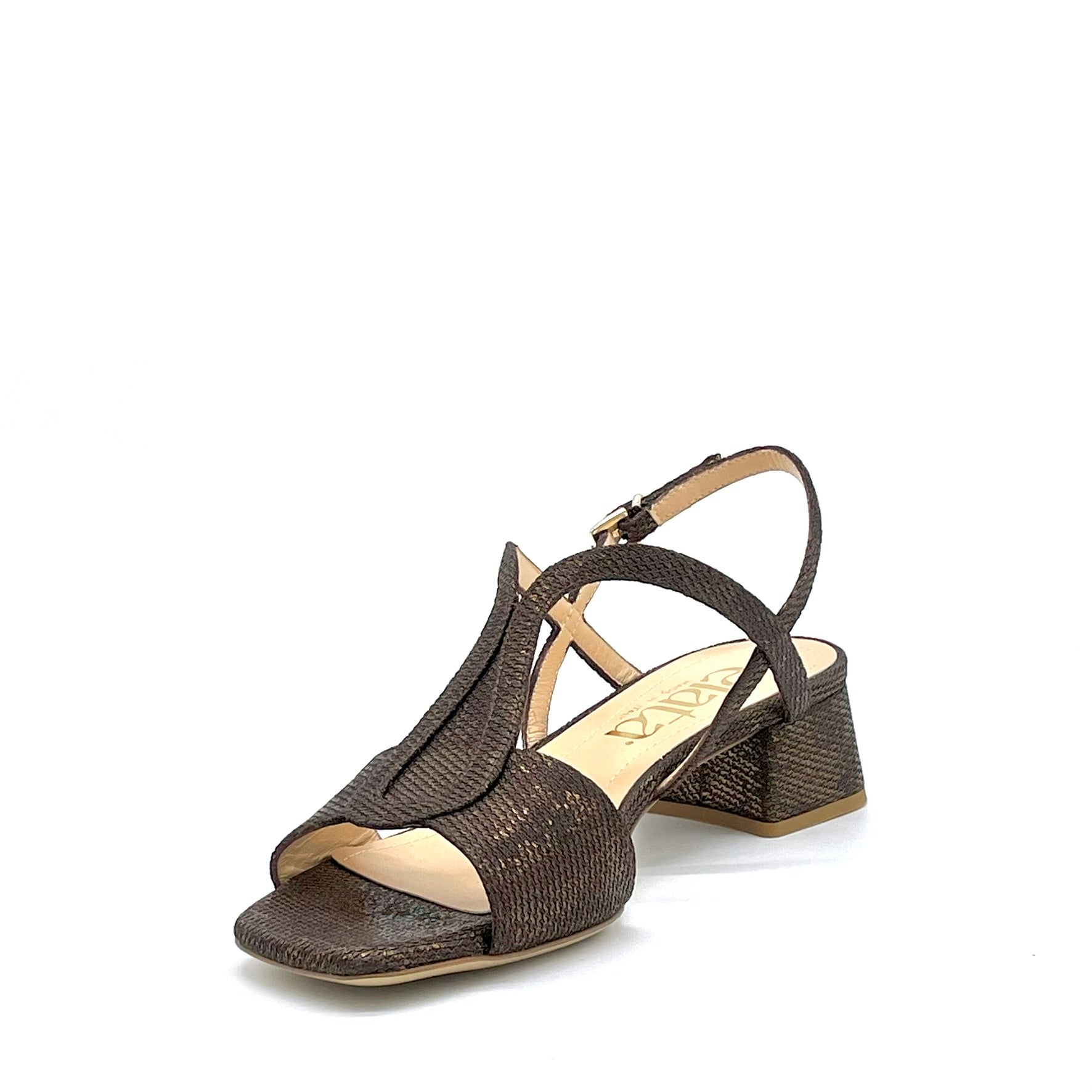 ELATA 16128 sandales laminé marron talon 3,5 cm