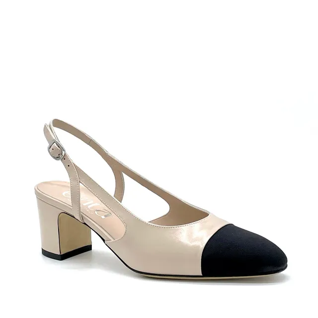 Elata 15124 slingback cuir beige tissu noir 5,5 cm