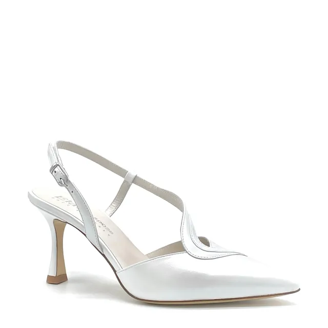 Elata S2632 slingback cuir blanc perlé 7,5 cm
