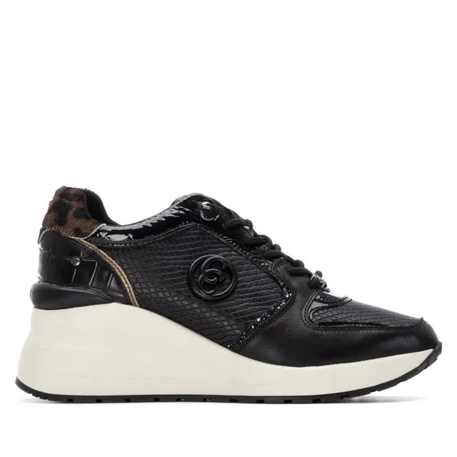 Carmela 16244401 baskets cuir noir compensées