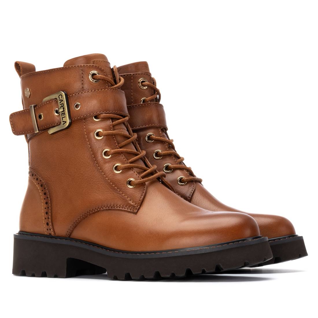 Carmela 16259802 bottine femme camel cuir talon bas
