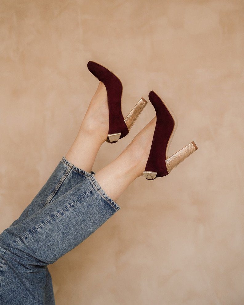Dessine Moi Un Soulier escarpin bout rond velours grenat talon