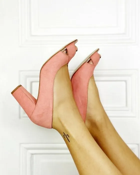 Dessine Moi Un Soulier escarpin ouvert velours corail clair