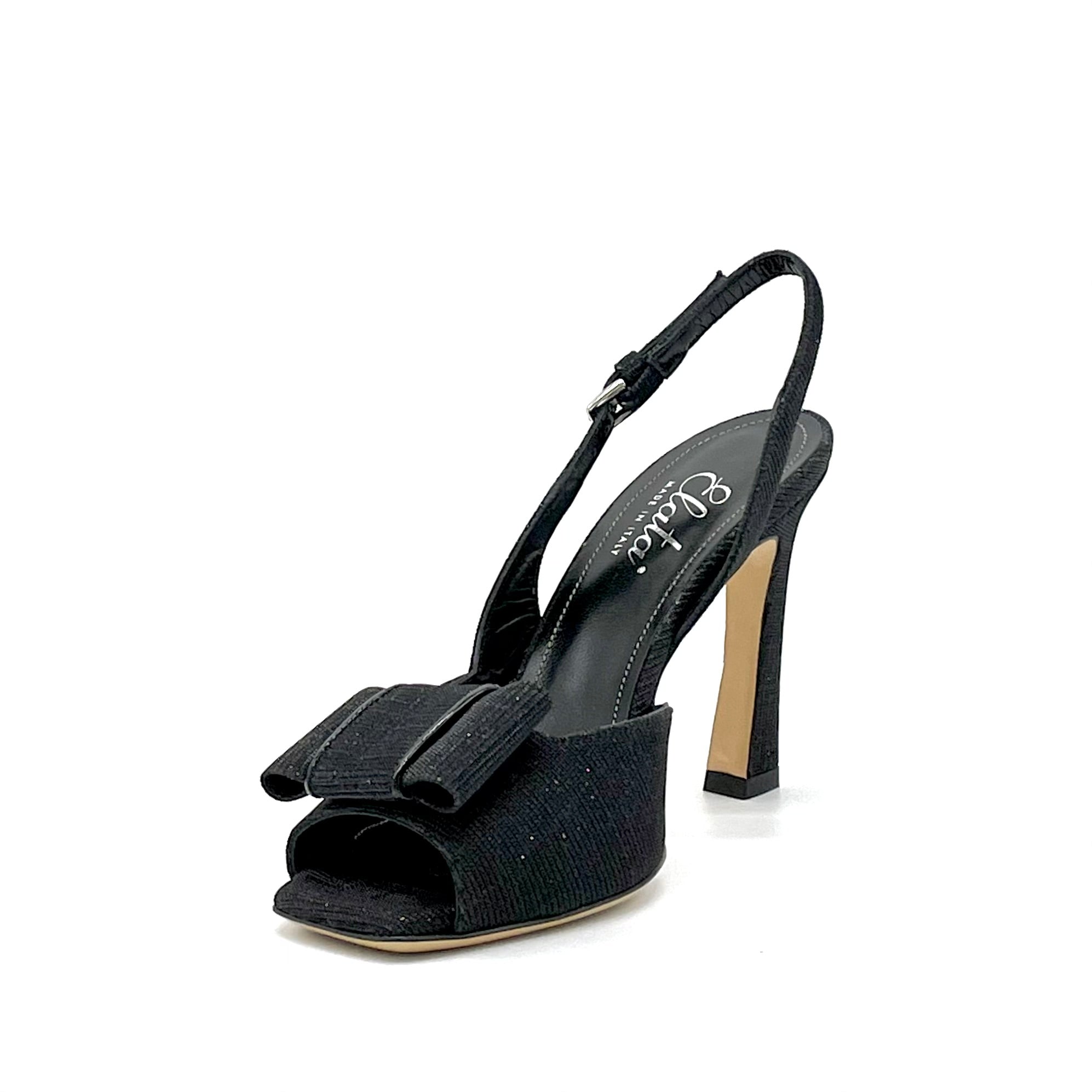 Elata 12104 sandales tissu noir nœud talon 9,5 cm