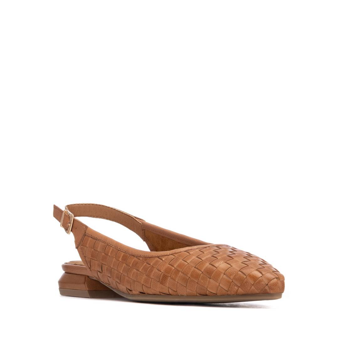 Carmela 16317603 sandale femme camel cuir tressé talon bas