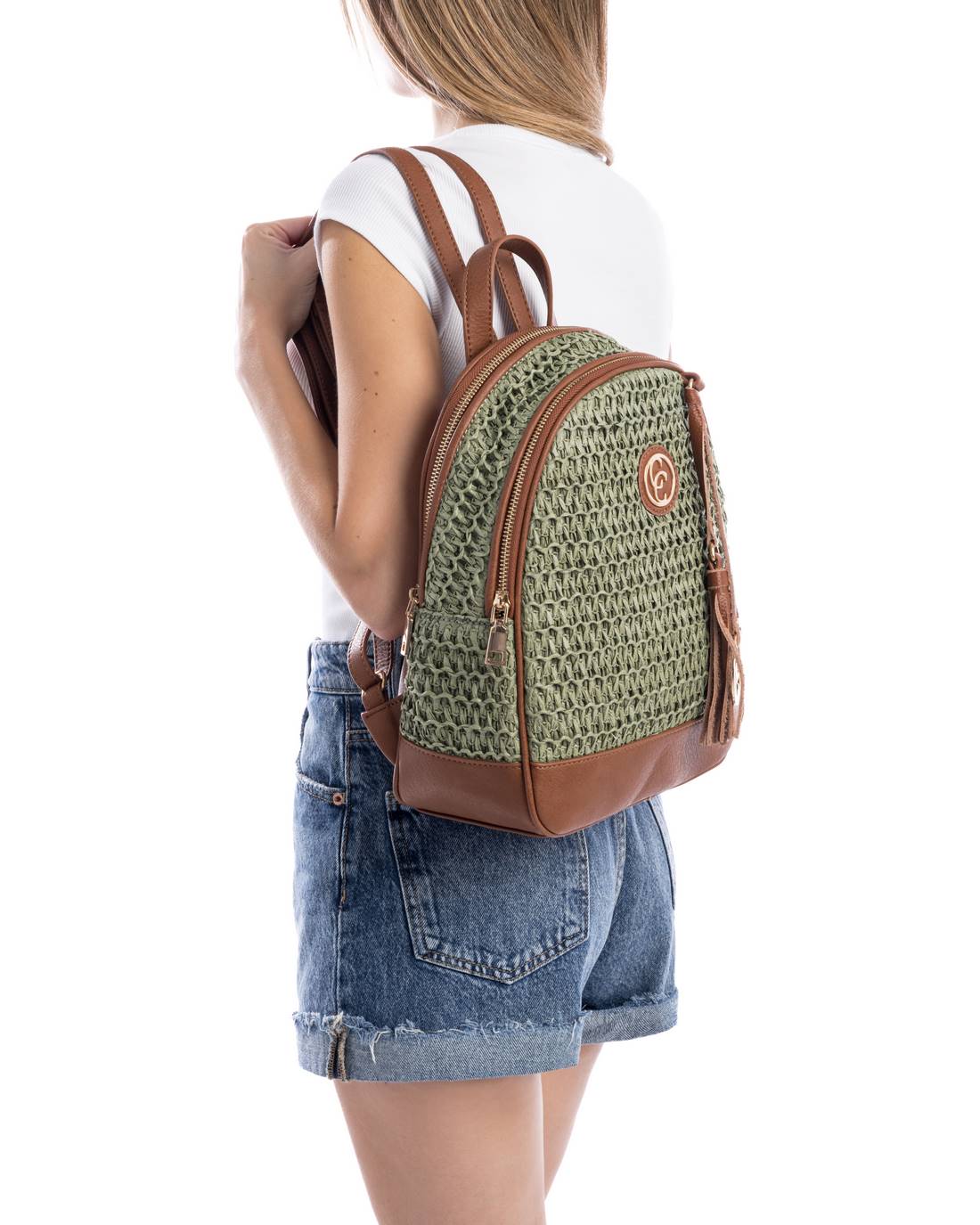 Carmela 18612903 sac à dos femme vert rafia 20 cm
