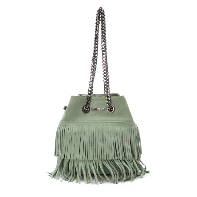 Carmela 18605202 sac femme vert cuir franges