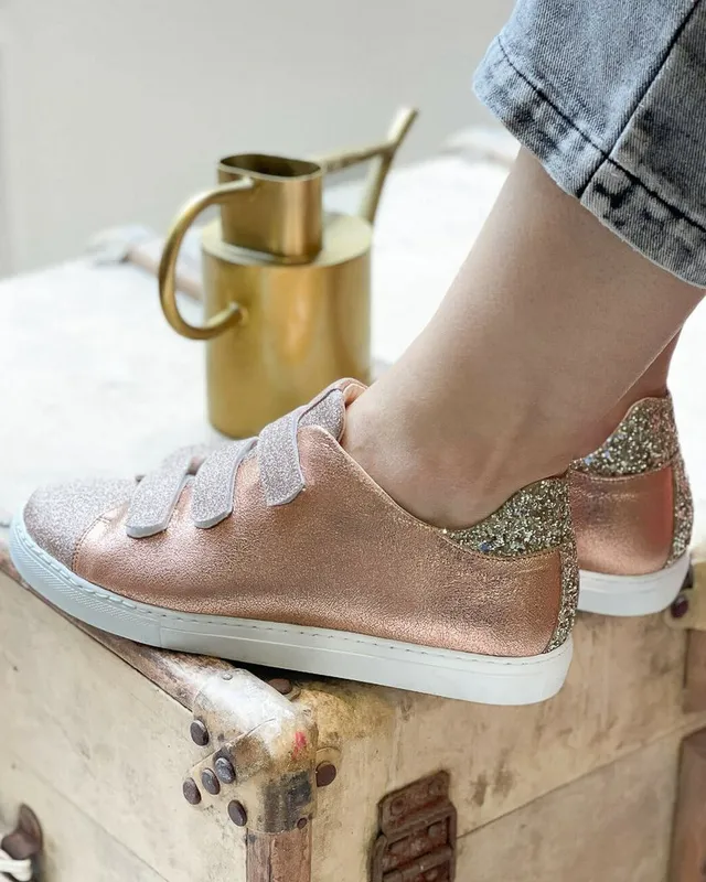 Dessine Moi Un Soulier basket irisé or rose glitter champagne