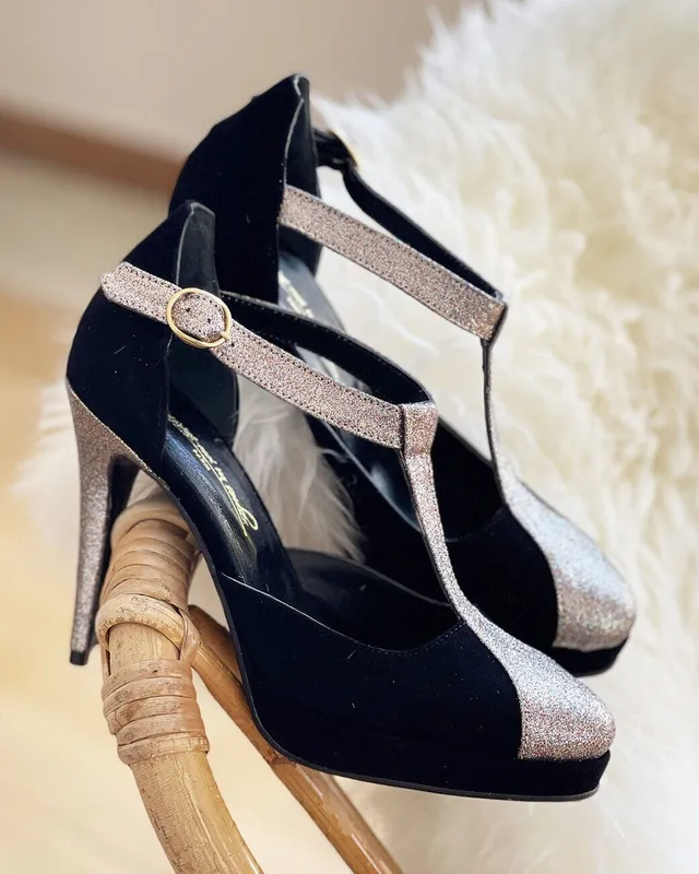 Dessine Moi Un Soulier salomé plateforme velours noir paillettes