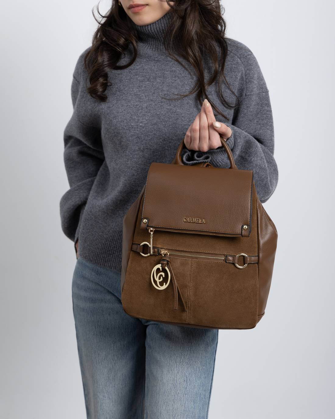 Carmela 18617601 sac à dos camel cuir véritable
