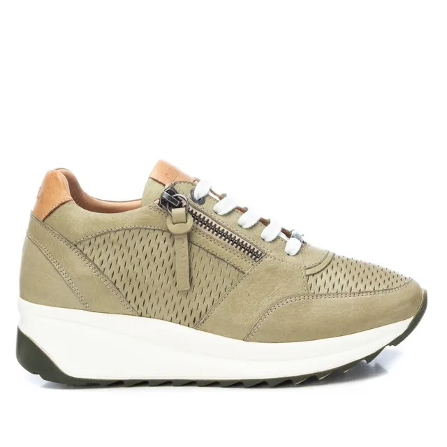 Carmela 16070904 basket cuir verte a zip