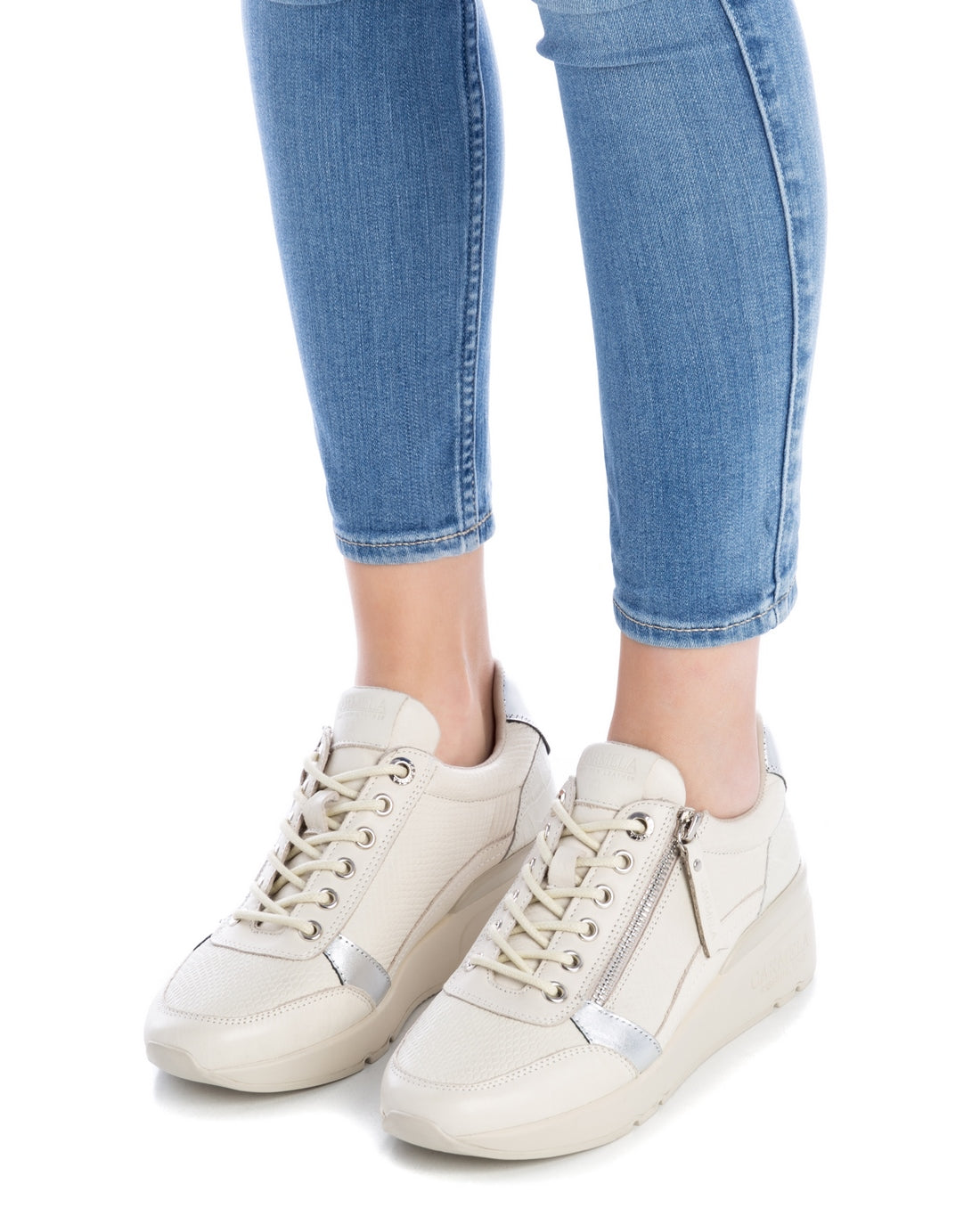 Carmela 16018203 sneakers cuir blanc zip latéral