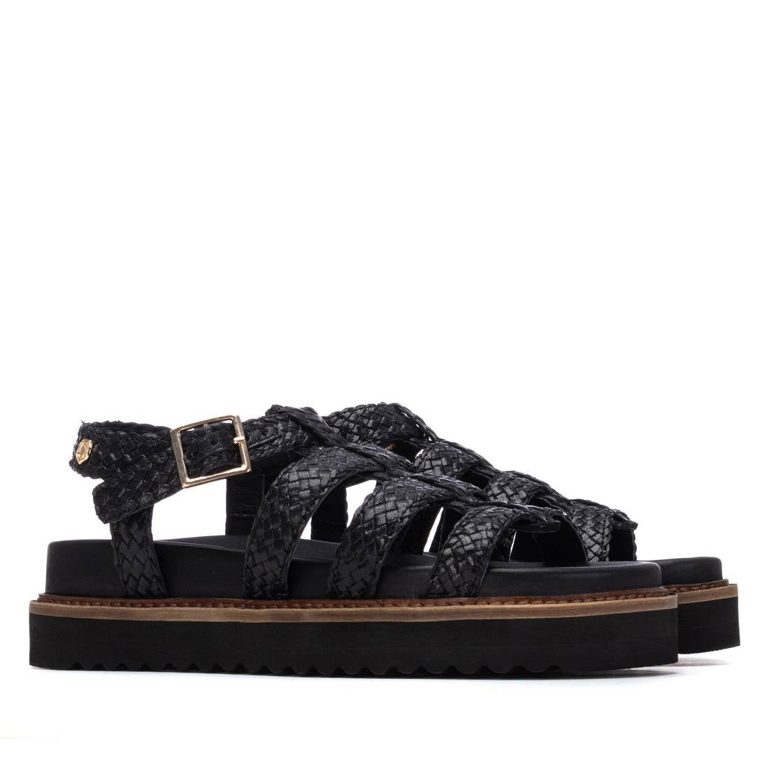 Carmela 16303001 sandale femme noire cuir tressée