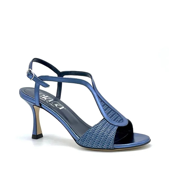 ELATA 15144 sandale tissu bleu laminé talon 7,5 cm