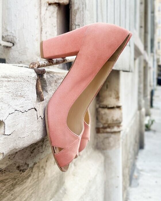 Dessine Moi Un Soulier escarpin ouvert velours corail clair