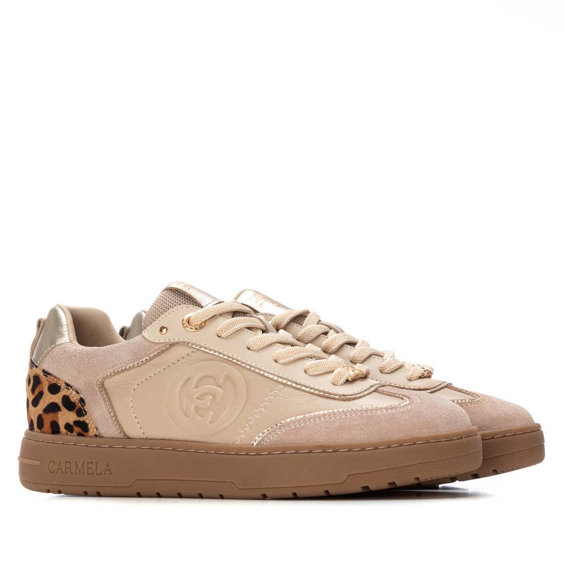 Carmela 16250402 baskets cuir beige marron lacets femme