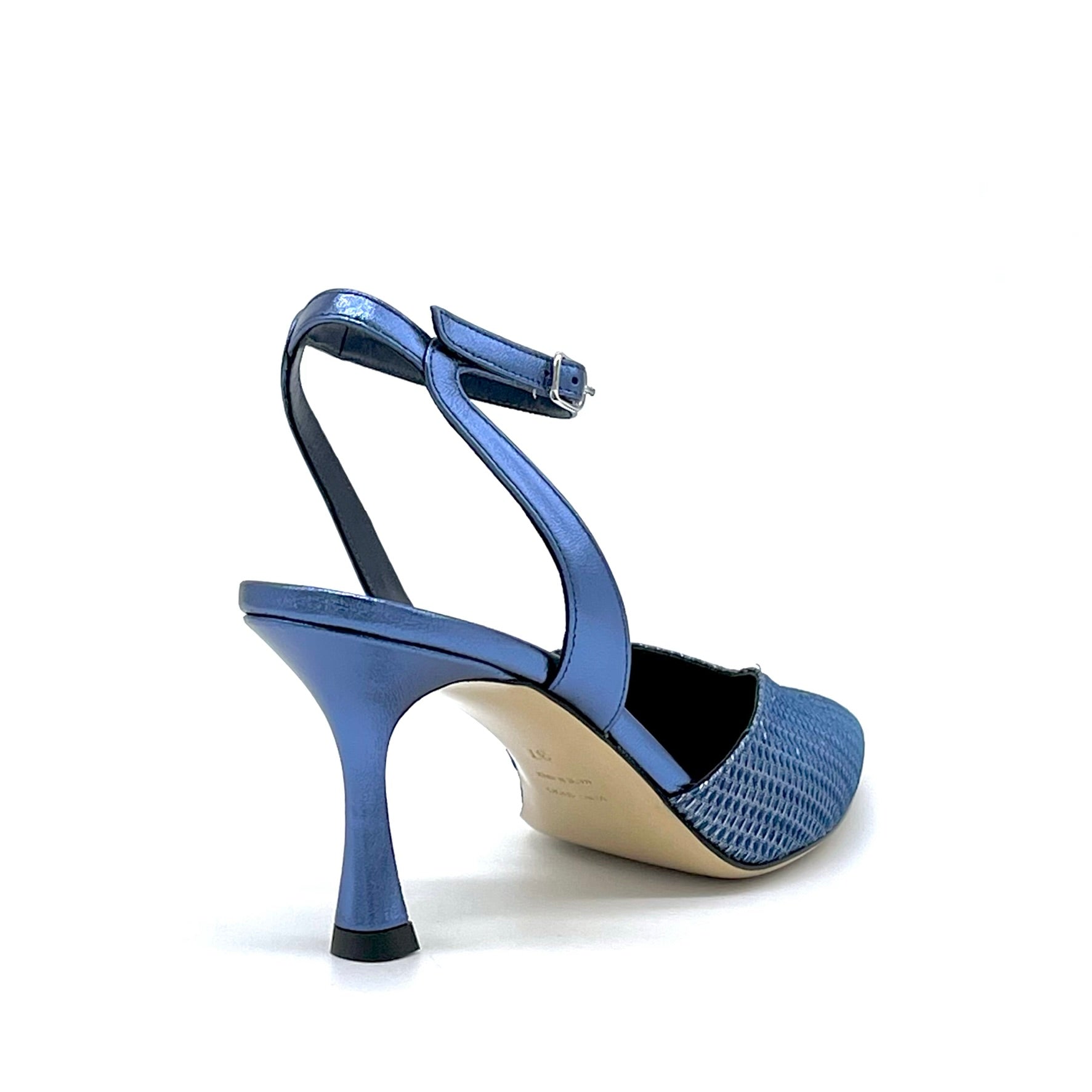 Elata 15105 slingback cuir bleu laminé talon 7,5 cm