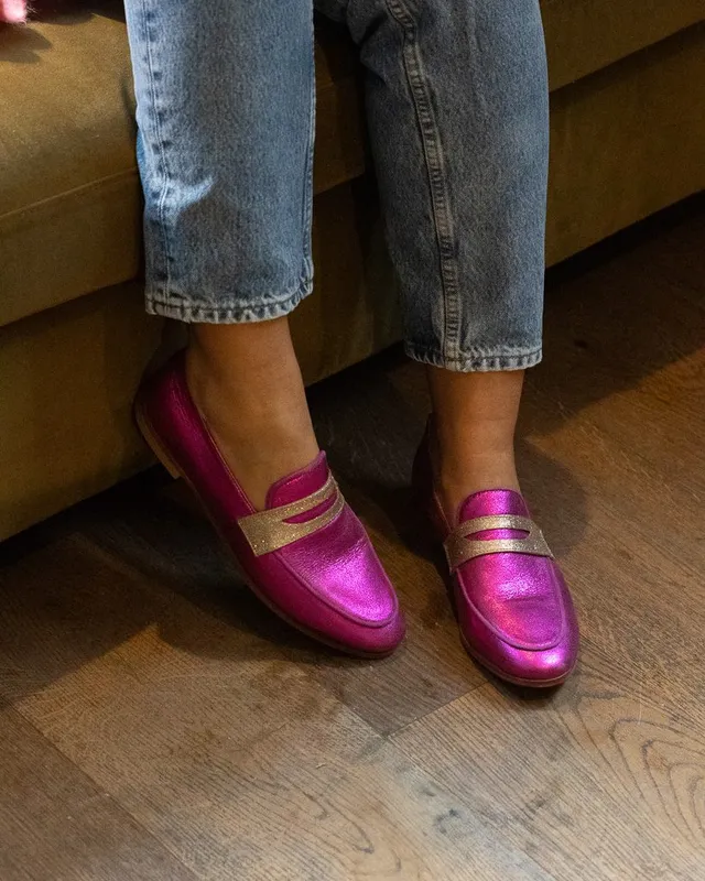Dessine Moi Un Soulier Romy mocassin irisé fuchsia champagne