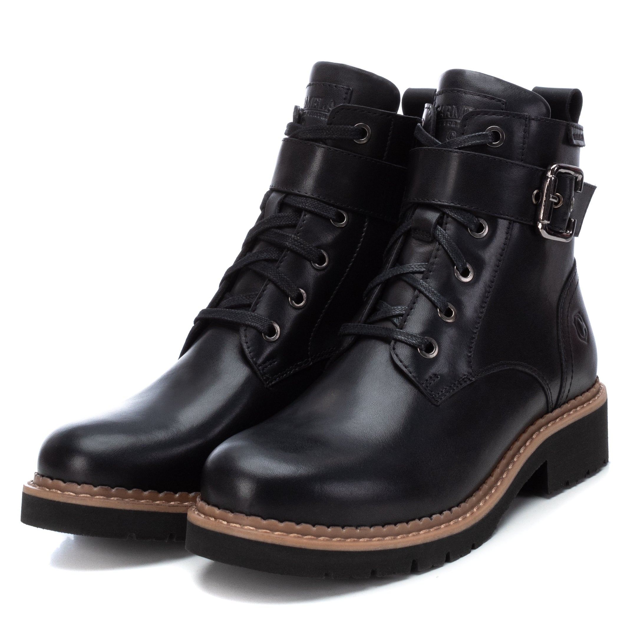 Carmela 16004701 bottines cuir noir militaire