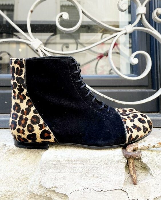 Dessine Moi Un Soulier Agathe bottine talon velours léopard